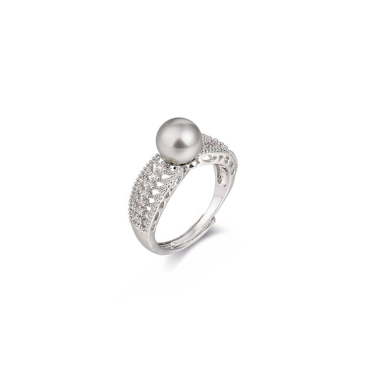 Macramé Grey Pearl Open Ring