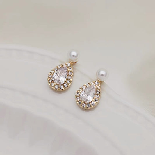 Waterdrop Diamond Pearl Earrings