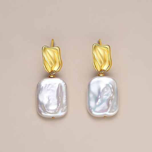 Square Baroque Pearl Earrings