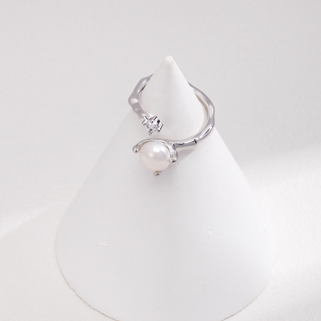 Pearl and Diamond Open Ring